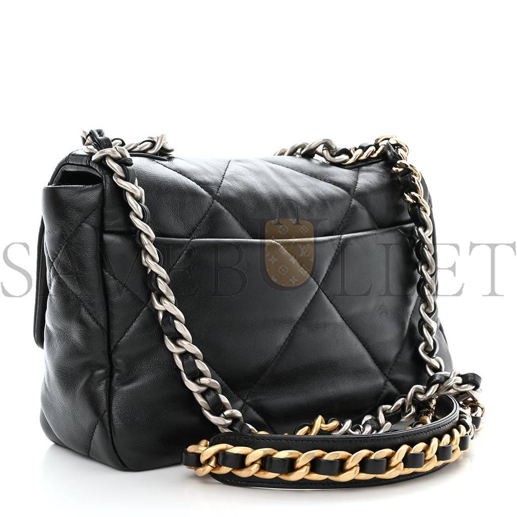 CHANEL MASTER LAMBSKIN QUILTED MEDIUM CHANEL 19 FLAP BLACK AS1160 (26*16*9cm)